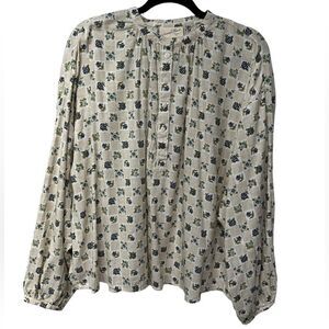 NWT Universal Thread Cream Floral Peasant Blouse Long Sleeve Top Blue Flowers